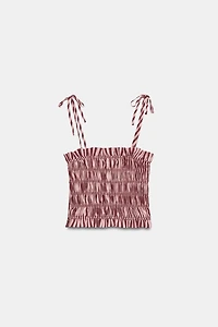 STRIPED RUCHED STRAP TOP