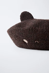 EMBROIDERED EAR KNIT BERET