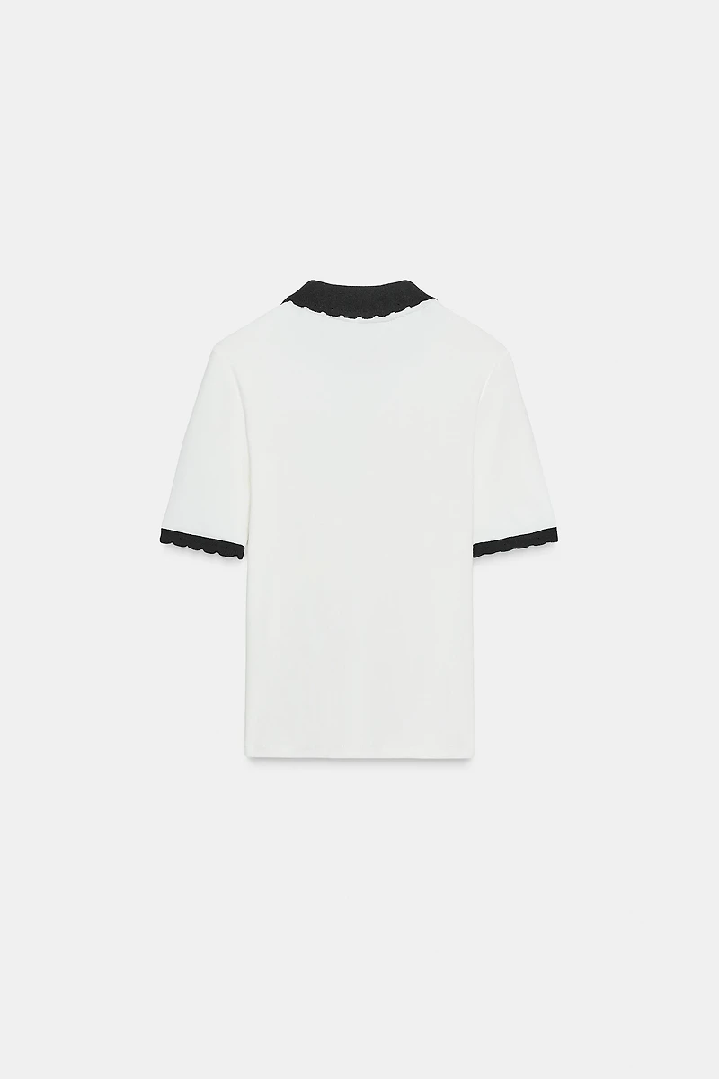 CONTRAST COLLAR BOW T-SHIRT