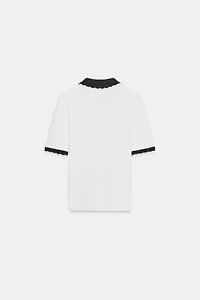 CONTRAST COLLAR BOW T-SHIRT