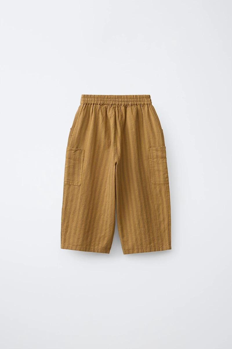 STRIPED COTTON LINEN CARGO PANTS