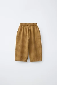 STRIPED COTTON LINEN CARGO PANTS