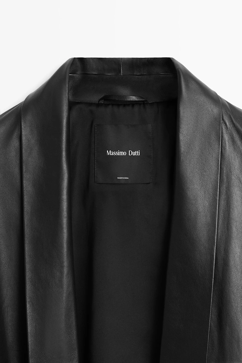 Nappa leather lapel kimono