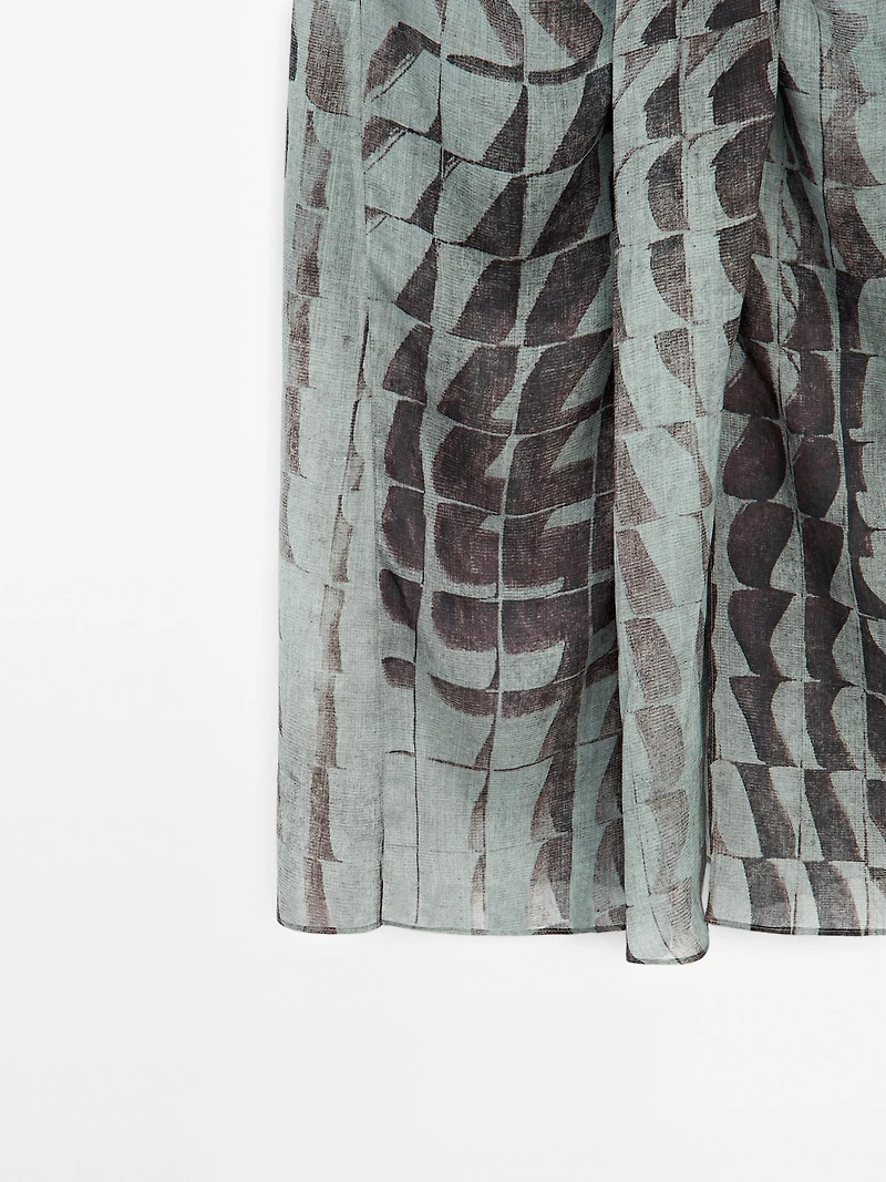 Printed midi skirt with gathered detail