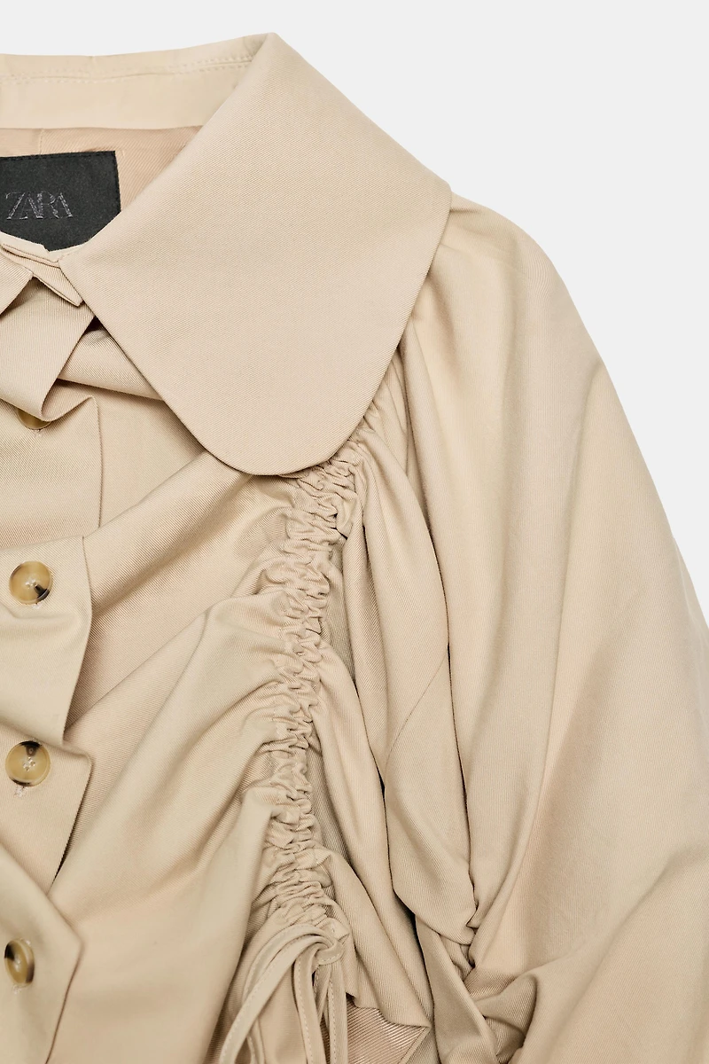 RUFFLED CROPPED TRENCH COAT