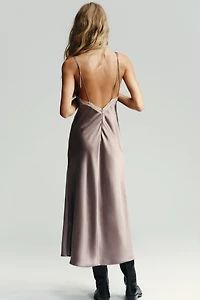 ROBE MIDI SATINÉE DENTELLE