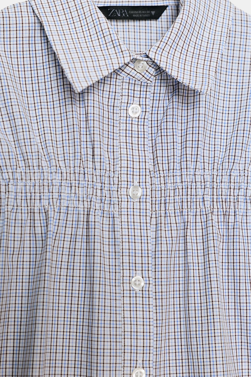 CHECKED ELASTIC POPLIN SHIRT