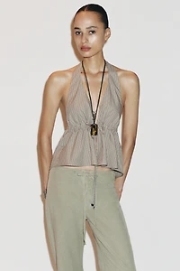 TOP EN POPELINE HALTER RAYÉ