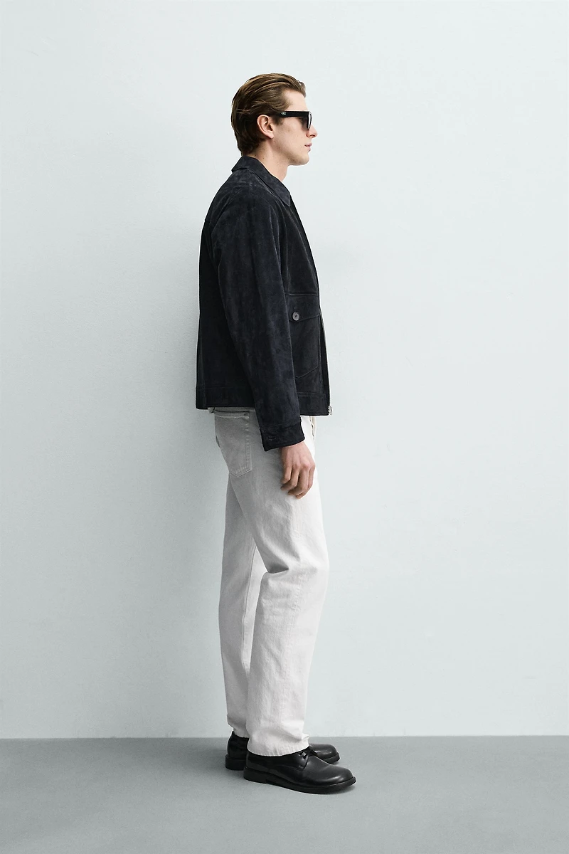 BLOUSON EN CUIR DAIM REGULAR FIT