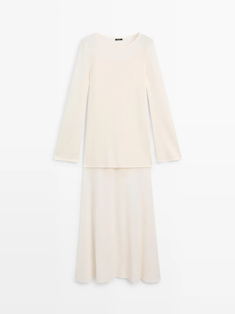 Robe en maille superposée à manches longues
