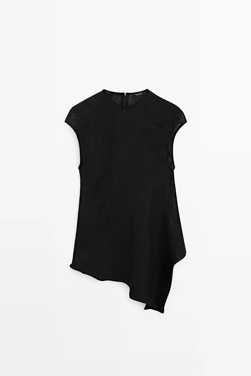 Flowing asymmetric linen top