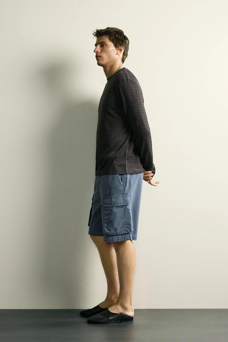 HEMP AND VISCOSE STRIPED JACQUARD T-SHIRT