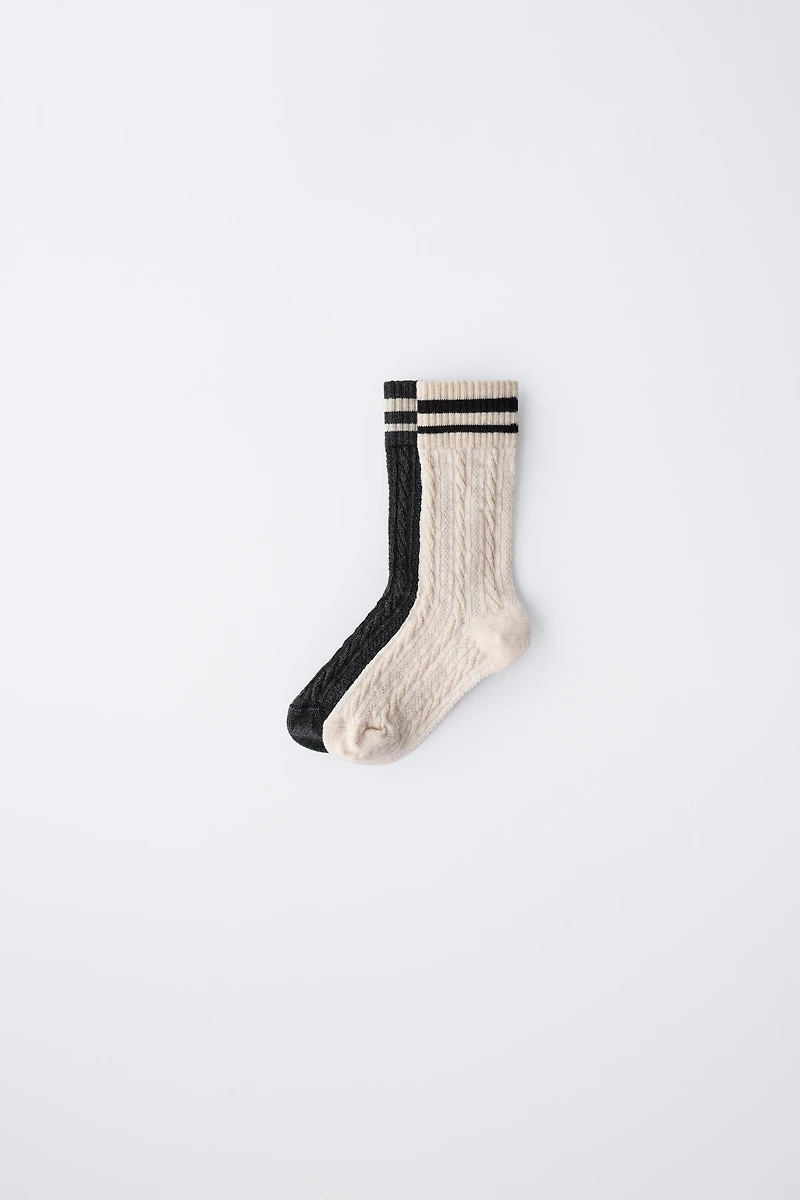 LOT DE DEUX PAIRES CHAUSSETTES MONTANTES TEXTURÉES À RAYURES