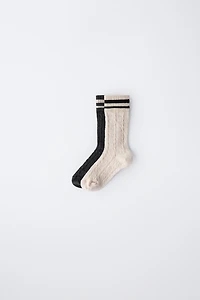 LOT DE DEUX PAIRES CHAUSSETTES MONTANTES TEXTURÉES À RAYURES