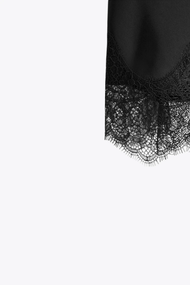 SATIN EFFECT LACE MIDI SKIRT