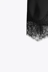 SATIN EFFECT LACE MIDI SKIRT