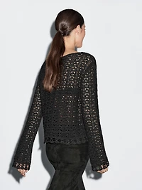Cotton blend openwork crochet sweater