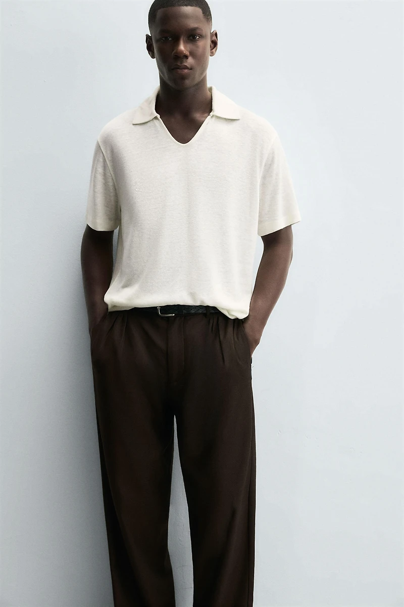 HEMP VISCOSE BLEND KNIT POLO SHIRT