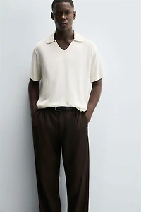 HEMP VISCOSE BLEND KNIT POLO SHIRT