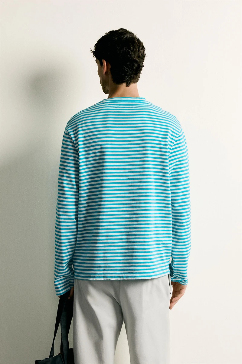 T-SHIRT COUPE REGULAR JACQUARD À RAYURES FLAMÉ