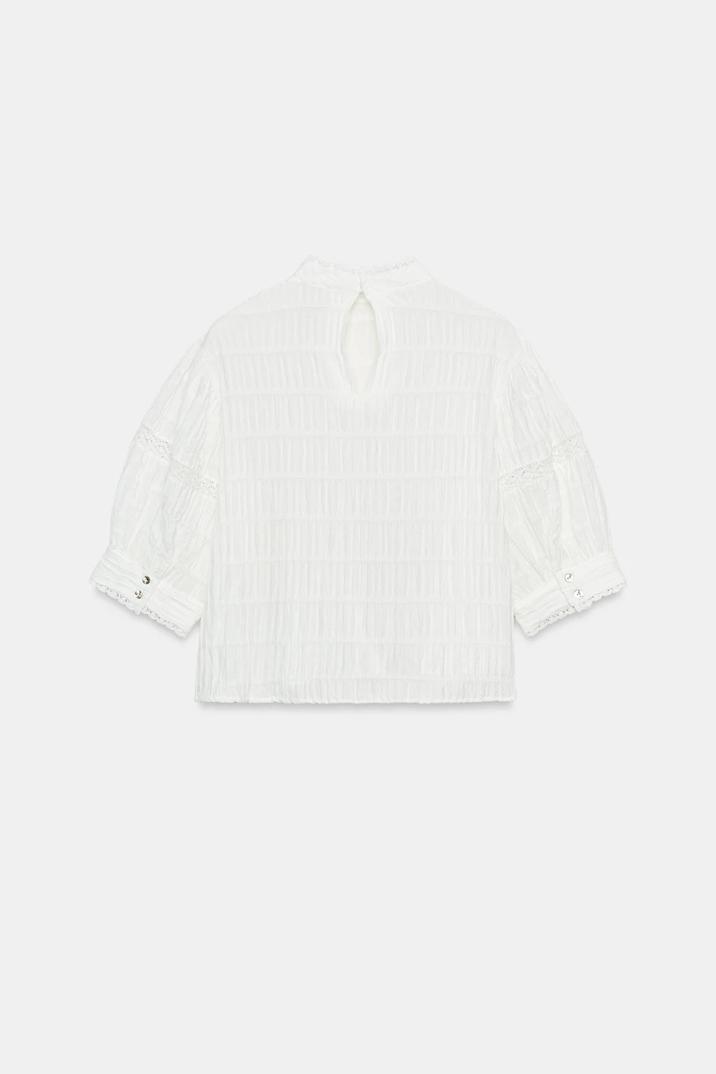 BALLOON SLEEVE LACE TRIM SHIRT