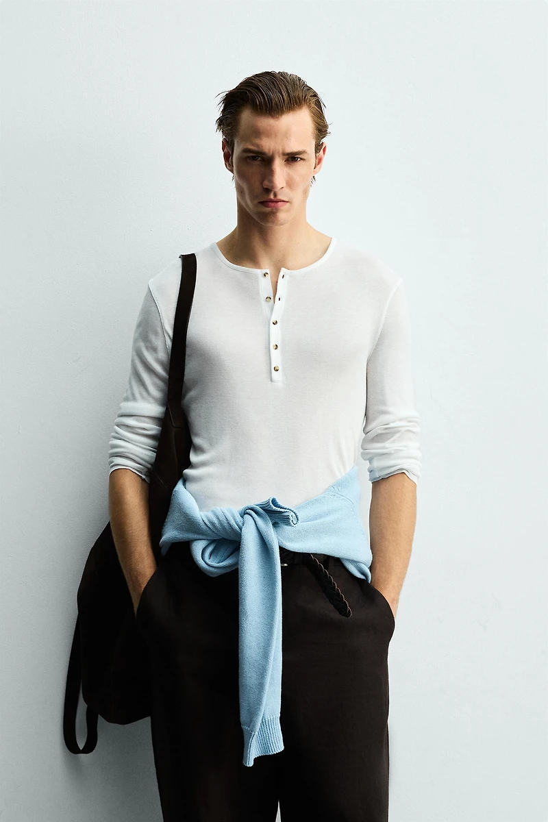 VISCOSE TEXTURED HENLEY SHIRT