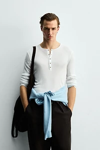 VISCOSE TEXTURED HENLEY SHIRT