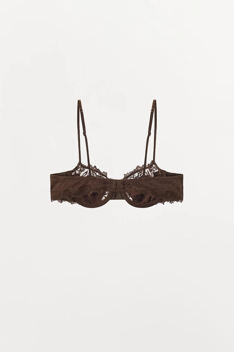 SATIN EFFECT EMBROIDERED LACE BRA