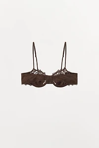 SATIN EFFECT EMBROIDERED LACE BRA