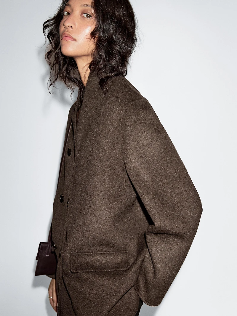 Wool blend coat with tuxedo collar
