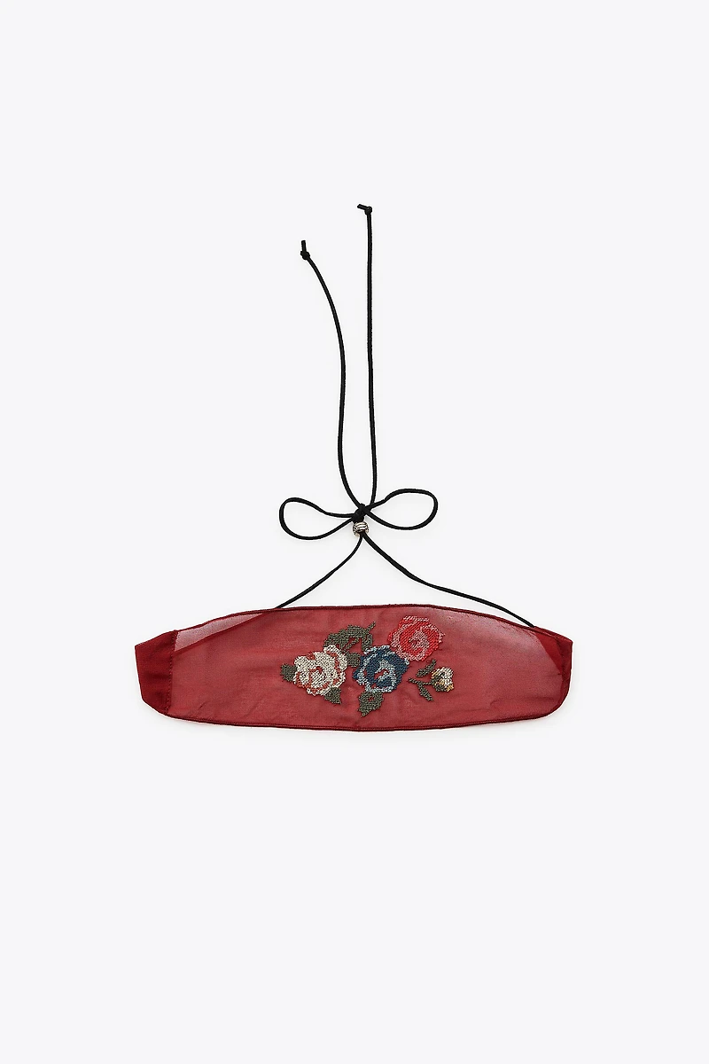 FOULARD RAS DU COU BRODERIES FLEURS