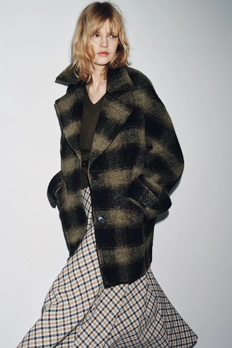 PLAID WOOL BLEND COAT ZW COLLECTION LIMITED EDITION