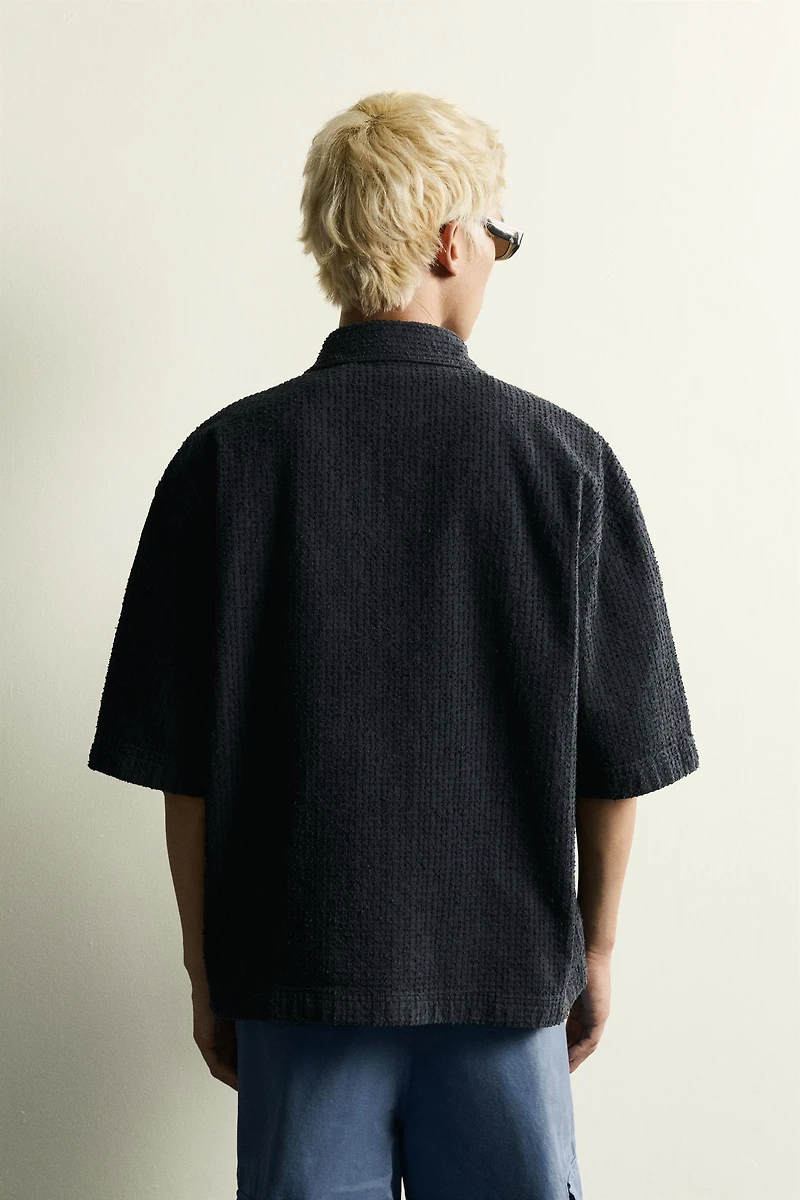 TEXTURED EMBROIDERED BOXY FIT OVERSHIRT