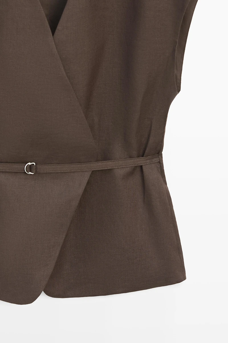 Veste sans manches cache-cœur en lin mélangé