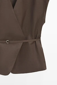 Veste sans manches cache-cœur en lin mélangé