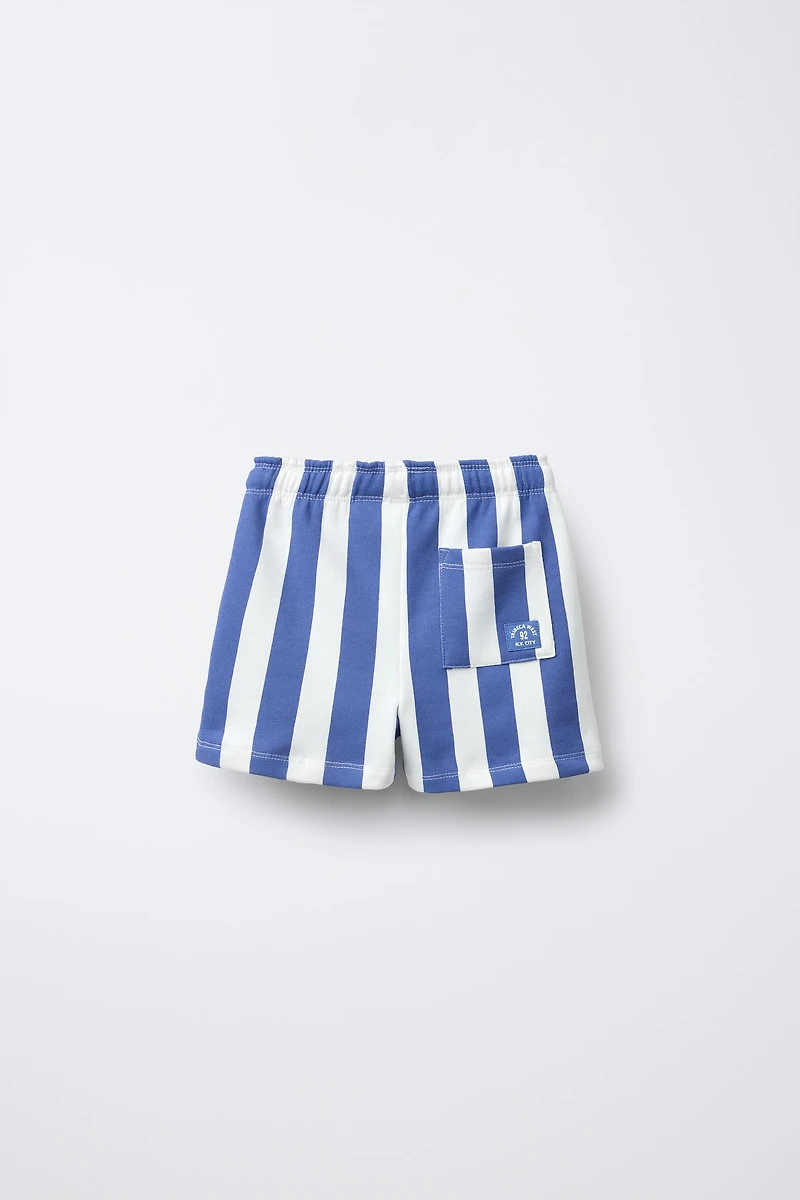 STRIPED STRAIGHT PLUSH SHORTS