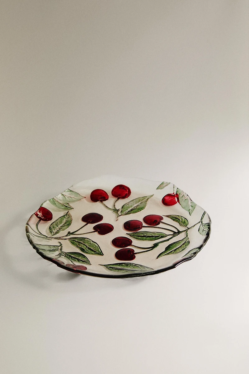ASSIETTE À DESSERT VERRE RECYCLABLE CERISES