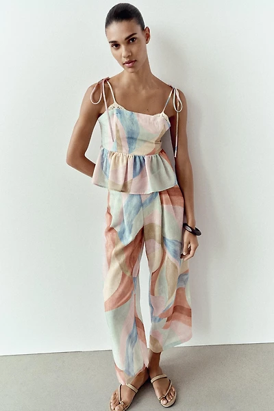 PRINTED WIDE LEG PANTS