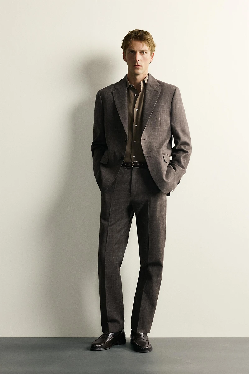 LINEN AND WOOL CHECK SUIT PANTS