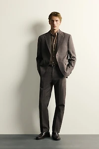 LINEN AND WOOL CHECK SUIT PANTS