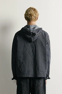 STRIPED COTTON-LINEN HOODIE OVERSHIRT