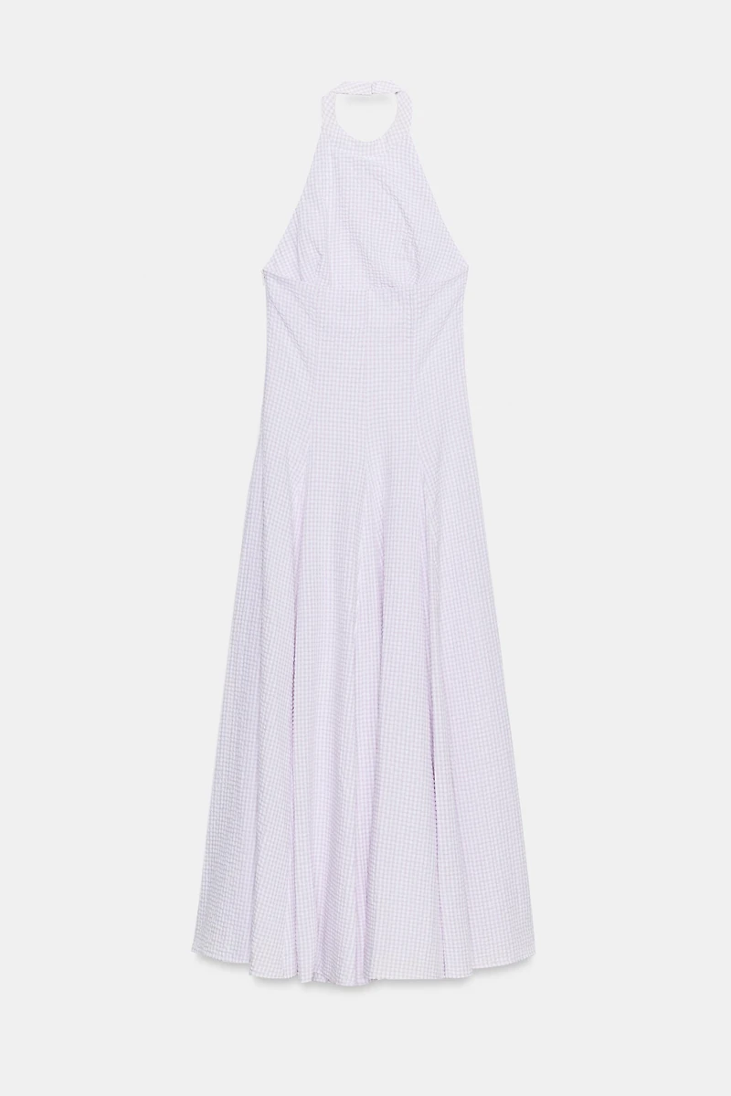 GINGHAM HALTER VOLUMINOUS DRESS