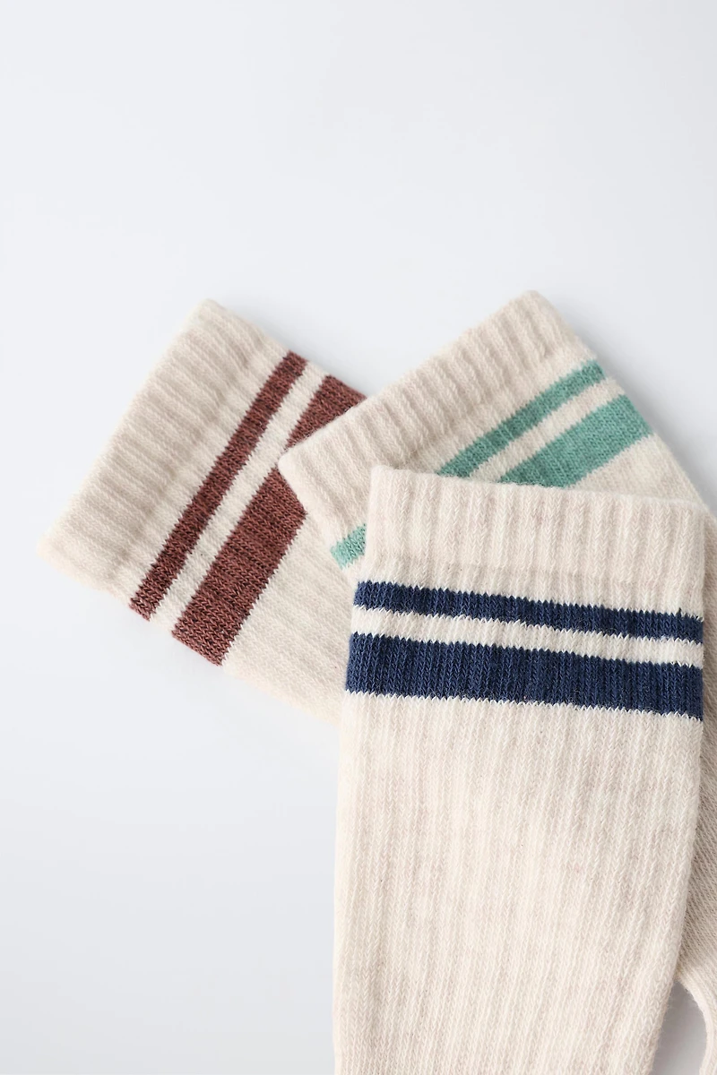 THREE-PACK OF SPORTY STRIPED CREW SOCKS
