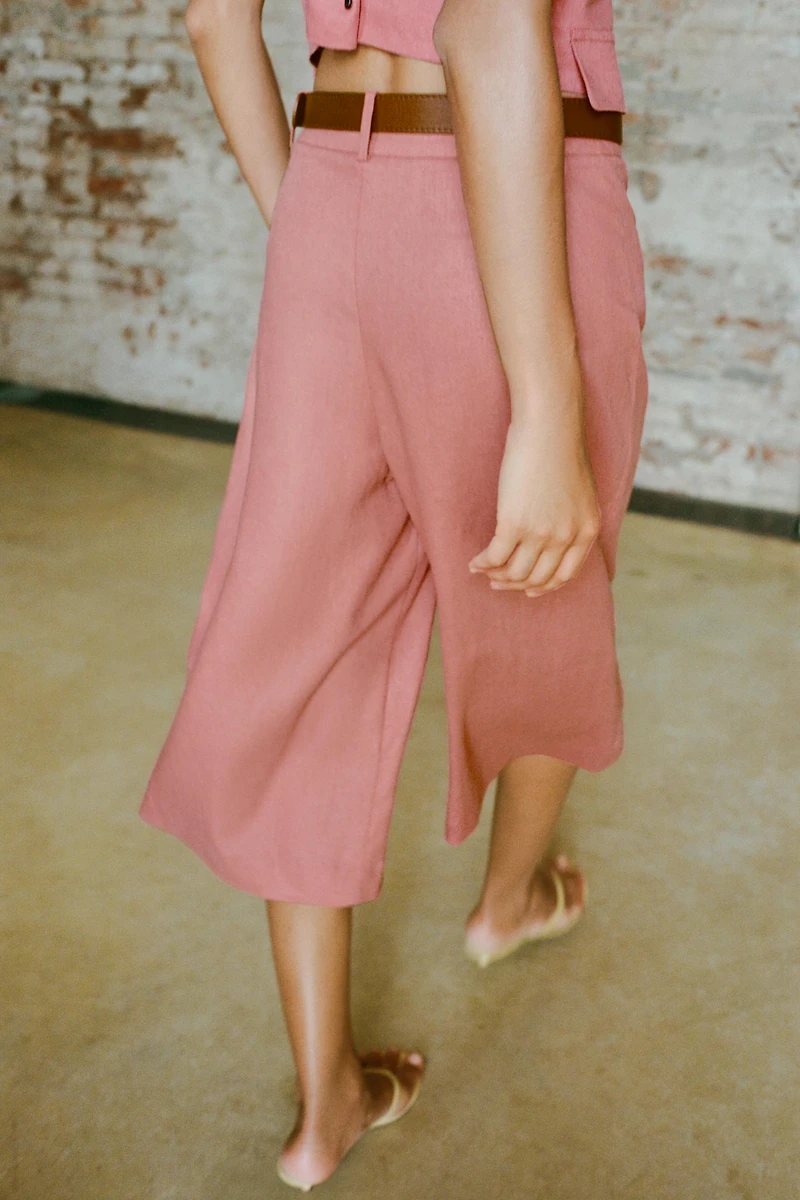 LINEN BELTED LONG BERMUDA SHORTS