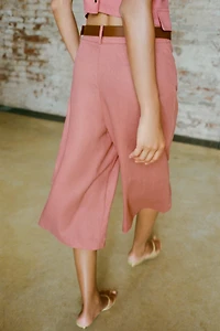 LINEN BELTED LONG BERMUDA SHORTS