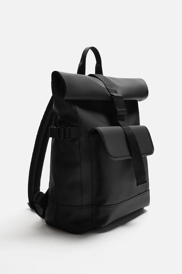 Shop Zara RUBBERIZED FLAP BACKPACK at Beverly Center in Los