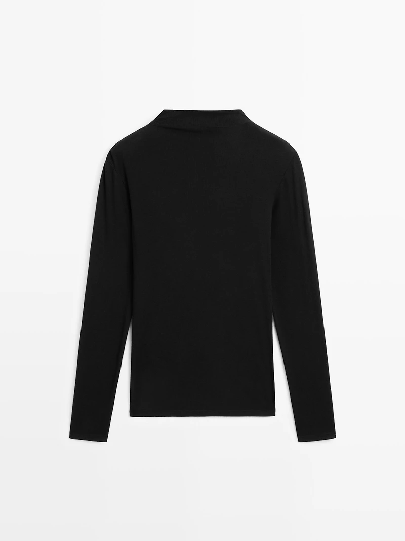 Ribbed long sleeve cotton T-shirt