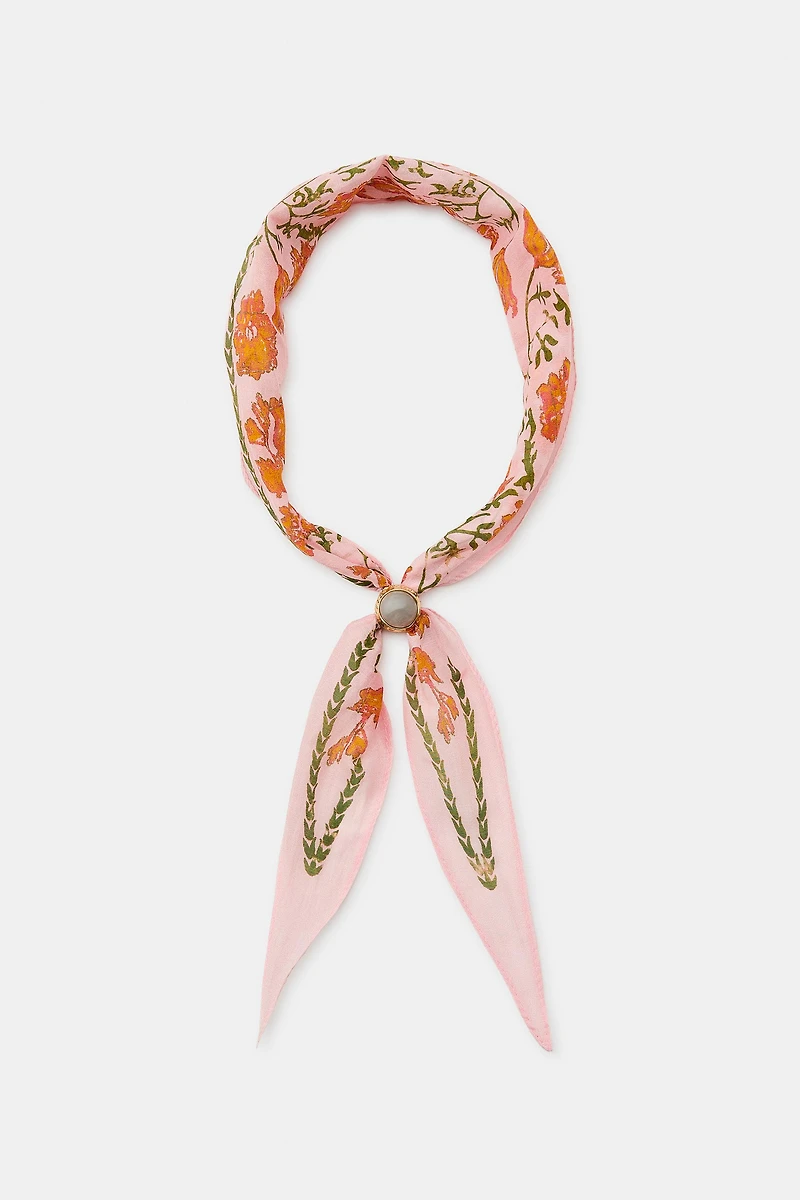 STONE FLOWERS PRINT SILK BANDANA