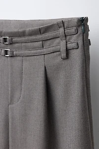 WIDE LEG HOUNDSTOOTH DOUBLE BELT PANTS