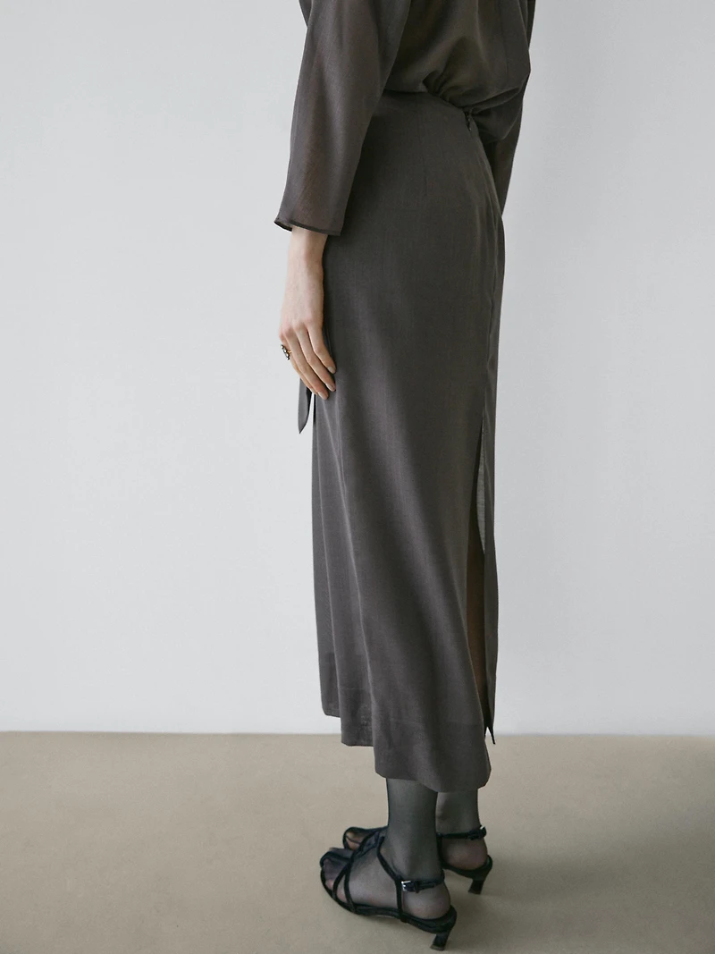 Straight midi skirt with sheer detail - STUDIO